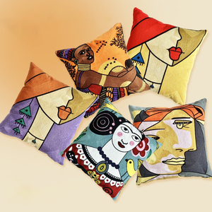Funda de cojín <span class=keywords><strong>Picasso</strong></span> europeo de lona de algodón al por mayor, funda de cojín decorativa con bordado de belleza para cama de oficina - Product Image 2