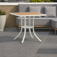 Table de repas carrée moderne d'extérieur, plateau en plastique imitation bois, imperméable, durable, pour patio, jardin, cuisine, cour, mobilier d'extérieur élégant