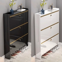 Meuble à chaussures en bois ultra-fin, moderne et élégant, haut de gamme, pour entrée, avec porte à battant, super lumineux, facile à assembler