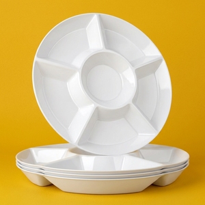 5 Compartments Unbreakable Divided <strong>Disposable</strong> Party Fruit <strong>Platters</strong> Black Plastic Serving Tray Stackable - Product Image 4