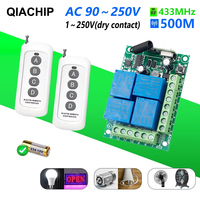Relais à contact sec 433 MHz AC 110V 220V Télécommande Module de relais 4 canaux Récepteur 4B Émetteur pour porte de garage Moteur de portail Lumière