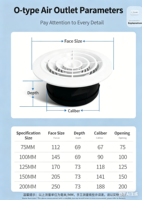 Diffuseur de ventilation de plafond pour unité de traitement d'air (UTA) Lishine, 100 mm, flexible, en ABS, pour appartements, design moderne
