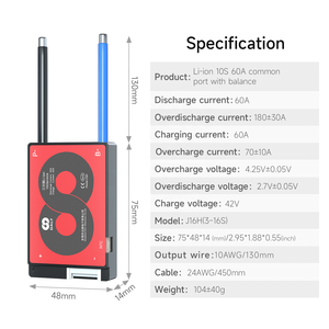 Daly BMS 배터리 관리 시스템 E 자전거 10S BMS <span class=keywords><strong>36V</strong></span> 60A 리튬 이온 배터리 팩 18650 리튬 이온 BMS Daly 10S 회로 기판 - Product Image 2