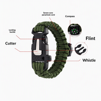 Bracelet de survie 5-en-1 avec boussole, allume-feu, sifflet, montre-bracelet et pointeur, en paracorde et métal, pour la randonnée et le camping