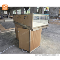 Table de présentation de bijoux de luxe moderne, verre trempé, acier inoxydable, vitrine LED, design écologique et recyclable pour bijoux