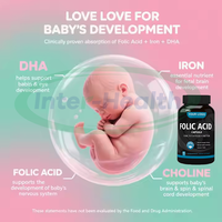 Ausreson Complément d'acide folique de qualité alimentaire Halal 400mg Fer Ferreux DHA Vitamine B9 Capsules d'acide folique pour femmes enceintes