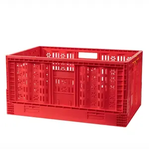 Reusable Collapsible Plastic Fruit Vegetable Crate Foldable Mesh Storage Box For Agriculture Supermarket Farm