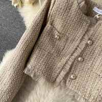 Ensemble deux pièces pour femmes, style petite fragrance, automne et hiver : cardigan court + robe en maille à bretelles