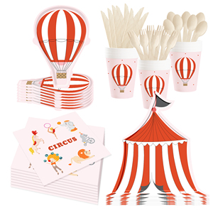 DAMAI - Juego de Decoración para Fiesta Temática de Circo, Venta al por Mayor, Platos de Papel Rojos y Blancos con Diseño de Montgolfier, Mantel, Vajilla Desechable para Fiestas - Product Image 2