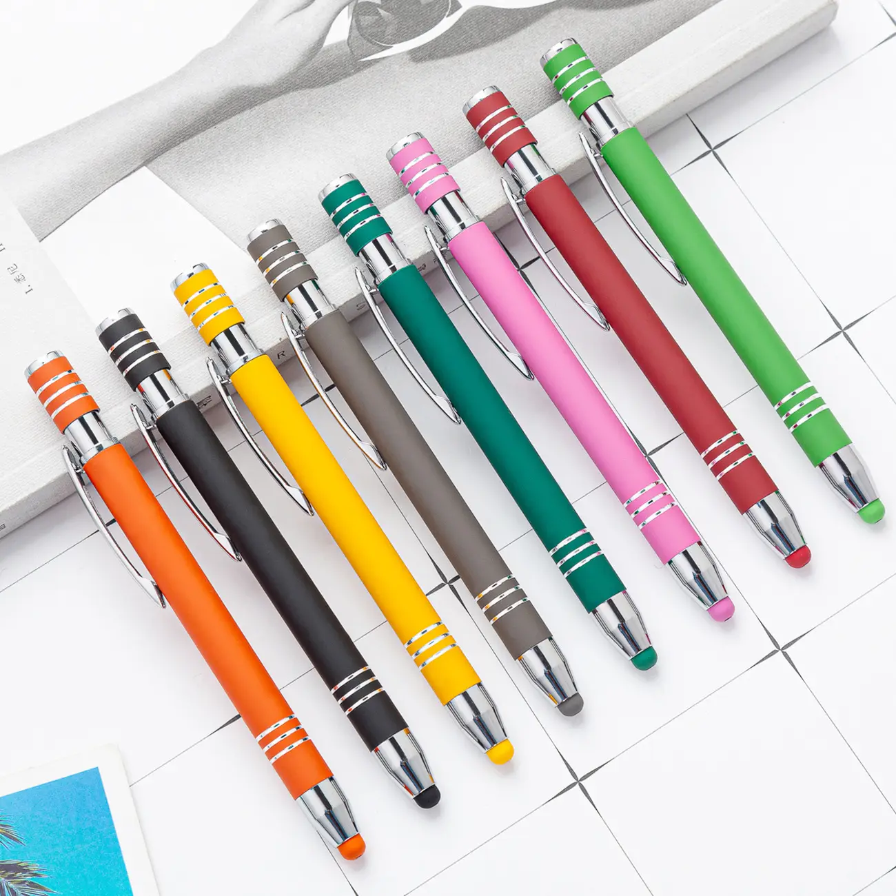 Hersteller Großhandel Gummikopf-Touchscreen-Kugelschreiber individueller Aluminium-Handschrift-Werbe-Gugelschreiber mit Logo