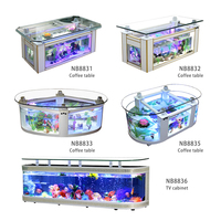 Table basse en verre, métal et plexiglas avec aquarium intégré pour salon