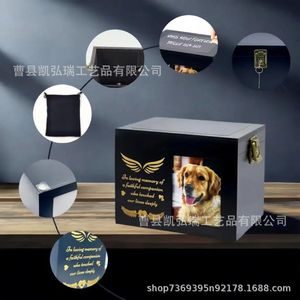 Cross-border wooden pet <b>urn</b> with photo stickers, suitable for home desktops, <b>cat</b> and dog memorial burial boxes, cremation boxes. - Product Image 1