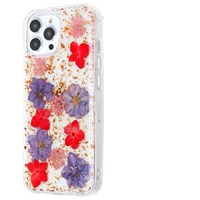 Étui de téléphone de luxe en TPU+PC transparent avec fleurs séchées, anneau magnétique et design antichoc pour 18/17 Pro Max