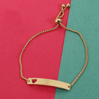Bracelet Personnalisé Ajustable avec Nom Gravé au Laser, en Acier Inoxydable Plaqué Or, Pendentif Cœur ou Barre Vierge
