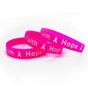 हॉट बिक्री स्तन कैंसर जागरूकता कंगन स्तन कैंसर के बारे में महिलाओं को जागरूक करने के लिए गुलाबी रिबन सिलिकॉन खेल कंगन