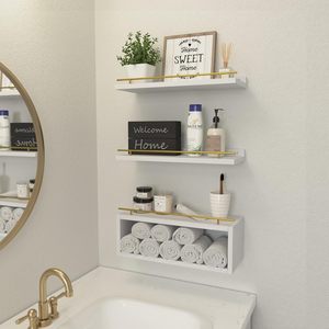 <strong>Cube</strong> Frame <strong>Floating</strong> Wall <strong>Shelf</strong> with Metal Guide Rail for Bathroom or Kitchen Storage Living Room Decoration Toilet <strong>Shelf</strong> - Product Image 2
