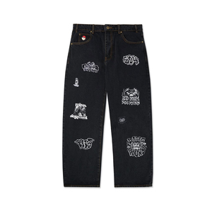 Jeans brodés à jambe large pour homme, style <span class=keywords><strong>streetwear</strong></span> décontracté, denim <span class=keywords><strong>noir</strong></span>, fournisseur OEM personnalisé - Product Image 2