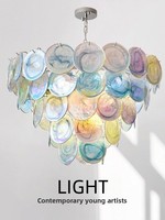 Lustre vintage en verre coloré de Murano, style ligne de pêche, en fer et verre, avec éclairage LED, pour salon, chambre et salle à manger