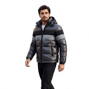 Men's Black Grey Hooded Puffer Jacket <b>Warm</b> Quilted Winter Outdoor <b>Coat</b> Lightweight <b>Waterproof</b> Jacket One Apex - Product Image 1