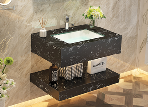 Floating Bathroom Vanity Unit with Double Basin Quartz <strong>Worktop</strong> - Product Image 5