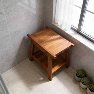 Tabouret de salle de bain double couche en teck 50,8x35,6x45,7cm, siège de douche en bois massif imperméable pour le bain et le changement de chaussures - Product Image 1