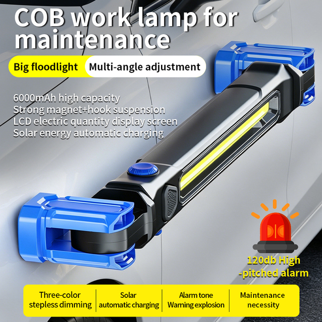 Handheld Magnetic LED Lighting Auto Repair Light 360° Foldable Long Car Emergency Inspection Light with Hook Work Lamp