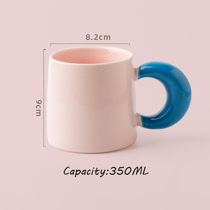 Gran oferta coreana 350ml personalizado cerámica en forma de luna mango taza de café agua y leche desayuno taza de té con interior esmaltado y mango - Product Image 4