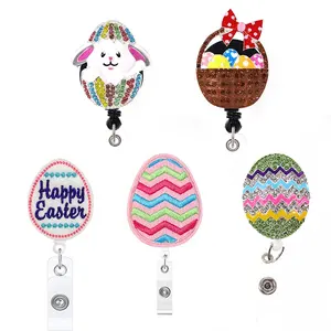 2024 spedizione gratuita Happy Easter strass feltro infermiera retrattile porta Badge retrattile con Clip