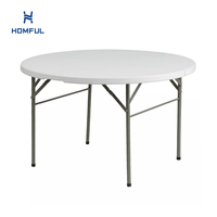 HOMFUL Weißer HDPE Runder Klapptisch 120/150cm 4/5ft Kunststoff-Bankettisch Tragbar Großhandel für Hochzeit Essen im Freien