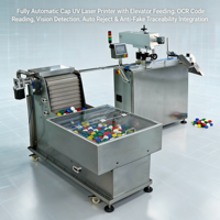 Machine de codage laser UV automatique pour bouchons de bouteilles avec alimentation automatique, inspection visuelle, lecture de codes et système de rejet