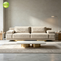 Modernes Minimalistisches Breites Stoffsofa mit Vergoldeter Metallbasis, Großer Gerader Armlehne, 3-Sitzer-Couch für Zuhause, Villa, Wohnzimmer-Möbelsets