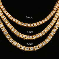 Chaîne de tennis hip-hop en or 18 carats, collier bling pour rappeur avec pierres en zircon cubique (CZ) de 3mm, 4mm, 5mm, collier tendance