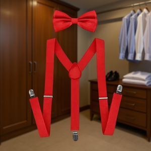 Conjunto de corbatín y tirantes Dove, color rojo, poliéster sólido, ajustable, para fiesta, adulto, unisex - Product Image 2