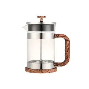 Vente en gros poignée de <span class=keywords><strong>grain</strong></span> de bois théière en verre borosilicate et cafetière French Press cafetière - Product Image 1