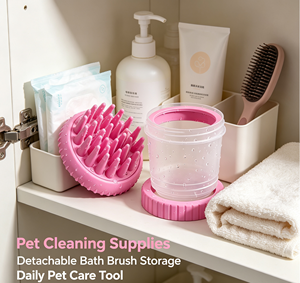 Brosse de bain pour animaux de compagnie en silicone détachable avec distributeur de savon, gant de lavage et éponge de toilettage pour le bain des chiens et des chats - Product Image 2