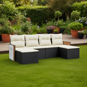 Ensemble de salon de jardin en rotin blanc crème et noir, 4 places, mobilier d'extérieur résistant aux intempéries, design contemporain - Product Image 2