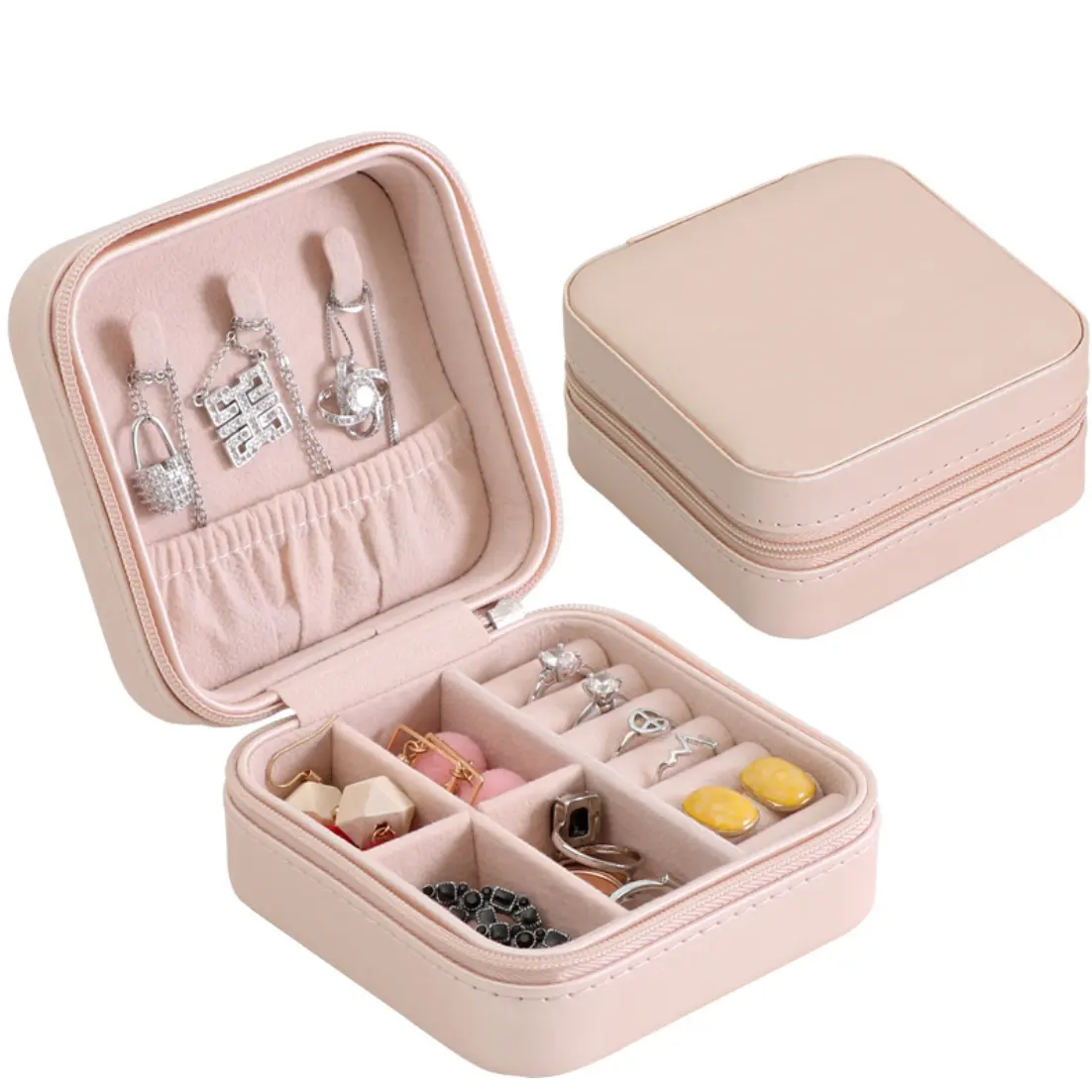 Mini boîte à bijoux en velours, boîte à boucles d'oreilles, Portable, Logo personnalisé avec fermeture à glissière, étuis organisateurs de bagues, boîte à bijoux en cuir PU, 2020