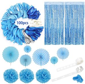 Décorations d'<span class=keywords><strong>anniversaire</strong></span> pour garçon, éventail en papier <span class=keywords><strong>bleu</strong></span>, fleur, ballon en latex, chaîne, <span class=keywords><strong>guirlande</strong></span> en arc, décoration de fête - Product Image 3
