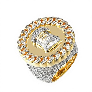 Bague de cocktail géométrique unisexe AMBER JEWELS plaquée or 14 carats, sertie de zircons, certifiée IGI, style hip-hop, pour soirée - Product Image 1