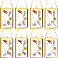Gouden metalen ketting hangende dubbele glazen fotolijst set van 2 vierkante gedroogde bloemen bruiloft boho cadeau OEM groothandel