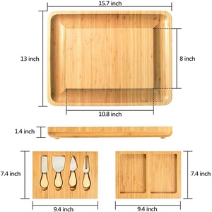 Bamboo Cheese Board with Ceramic Bowls and <strong>Wood</strong> Bamboo Charcuterie Cutlery Serving <strong>Plates</strong> for Chopping Experience - Product Image 2