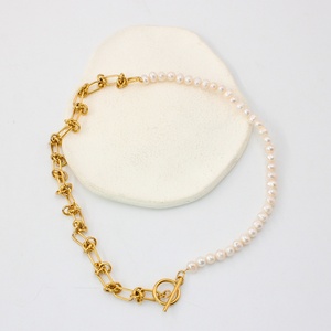 Waterproof Jewelry Sets Stainless Steel 18k Gold Plated Pearl Beads Knotted <b>Chain</b> Toggle Clasp Elegant Layered Jewelry for Women - Product Image 2