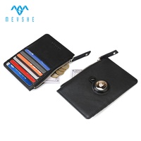 Dompet penyimpan kartu ritsleting ramping RFID kulit asli dengan dompet koin kecil wanita Logo dapat disesuaikan untuk casing Tag udara