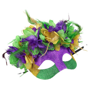 Máscara de Media Cara de PVC de Lujo para Mujer con <span class=keywords><strong>Plumas</strong></span> y Flores, Estilo Veneciano, para Fiesta, Carnaval, Halloween, Verde - Product Image 5