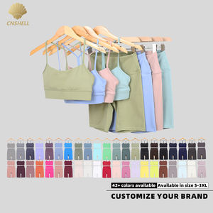 42 colores listos para enviar sensación desnuda elegante transpirable Yoga Fitness gimnasio entrenamientos <span class=keywords><strong>Y</strong></span> espalda chaleco sin línea frontal Biker Shorts Sports Set - Product Image 1