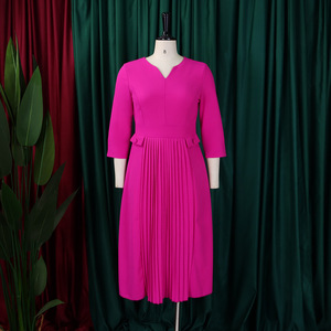 Robes de bureau pour femmes printemps-automne, robes décontractées élégantes de couleur unie plissées, robes africaines pour femmes - Product Image 4