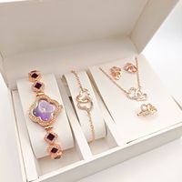 Ensemble de montres à quartz pour femmes, trèfle à quatre feuilles de luxe, bracelet tendance, montre-bracelet pour femmes, ensemble de bijoux, cadeau