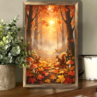 Grande Peinture Murale en Bois Encadrée, Style Art Déco, Paysage Imprimé UV, Décoration Moderne Suspendue, Faite à la Main, Élégante pour Salon