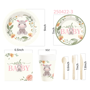 Juego de vajilla desechable DAMAI para fiesta de cumpleaños, platos de papel con diseño floral de conejitos para suministros de baby shower, para 8 personas. - Product Image 6