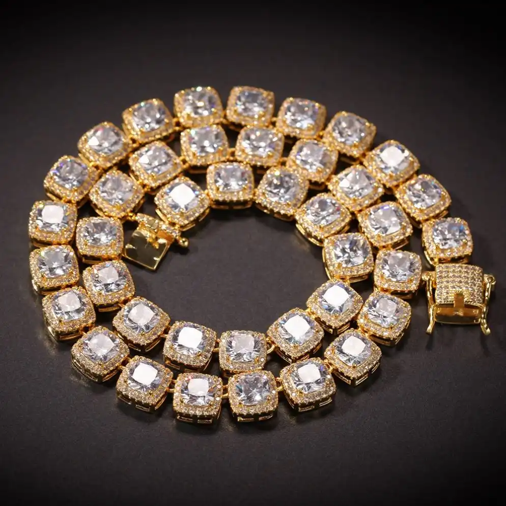17 km — lot de 2020 bijoux en Zircon cubique à forme carrée, Micro pavé de luxe, Hip Hop, chaînes en diamant glacées